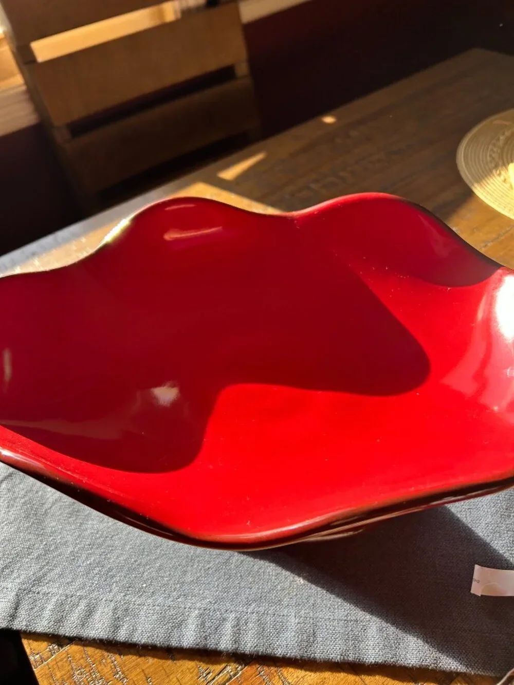 Vintage Red Glass Pedestal compote, Southern Living at Home Cinnabar Oval Com